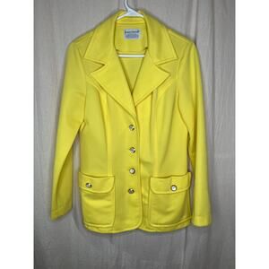 1970s Jeanne Durrell Neon Yellow Disco White Iridescent Buttons Lapels Jacket M